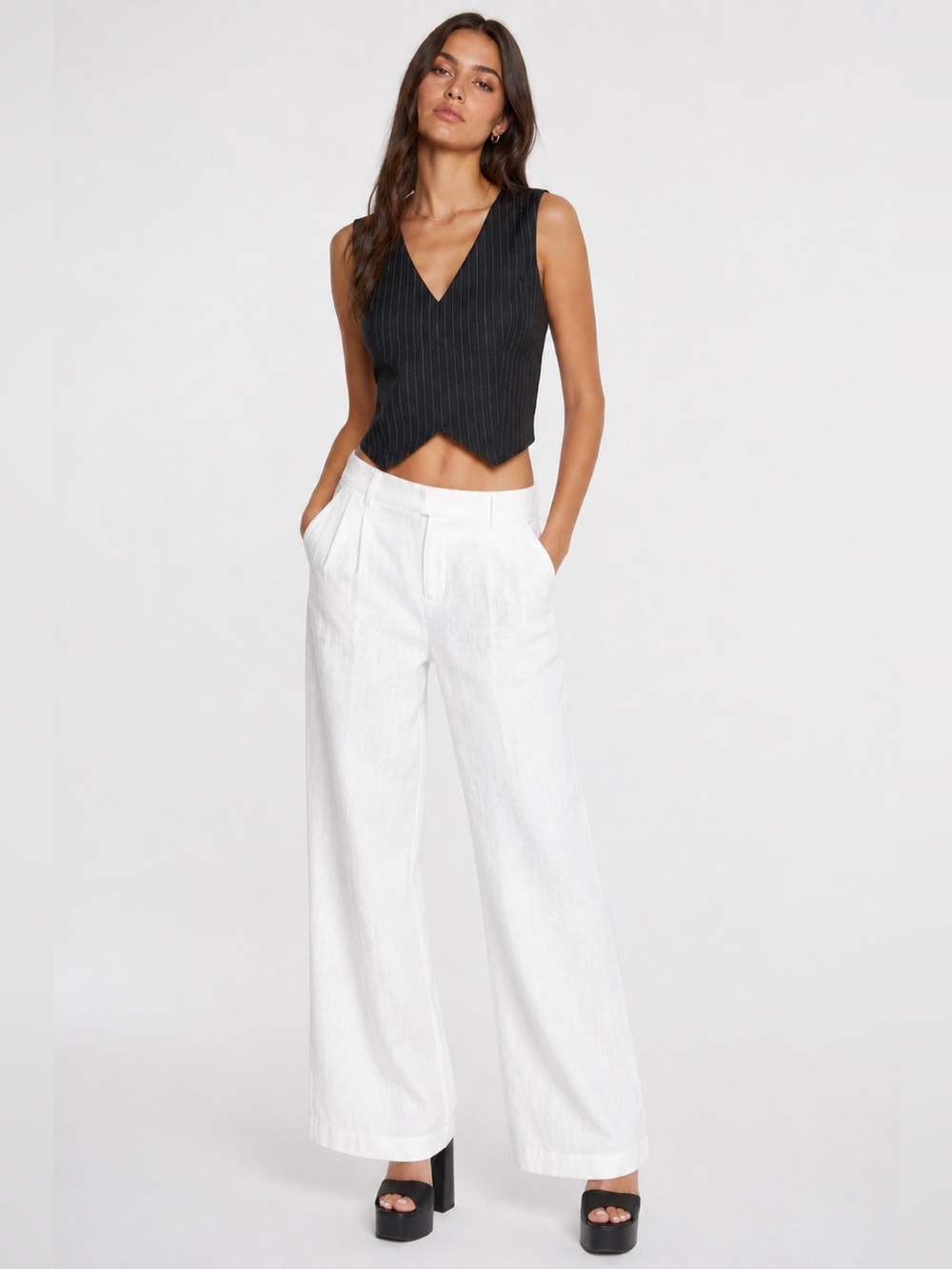 Forever 21 Pinstripe Cropped Vest Top Black White Stripe Size Small Office Siren